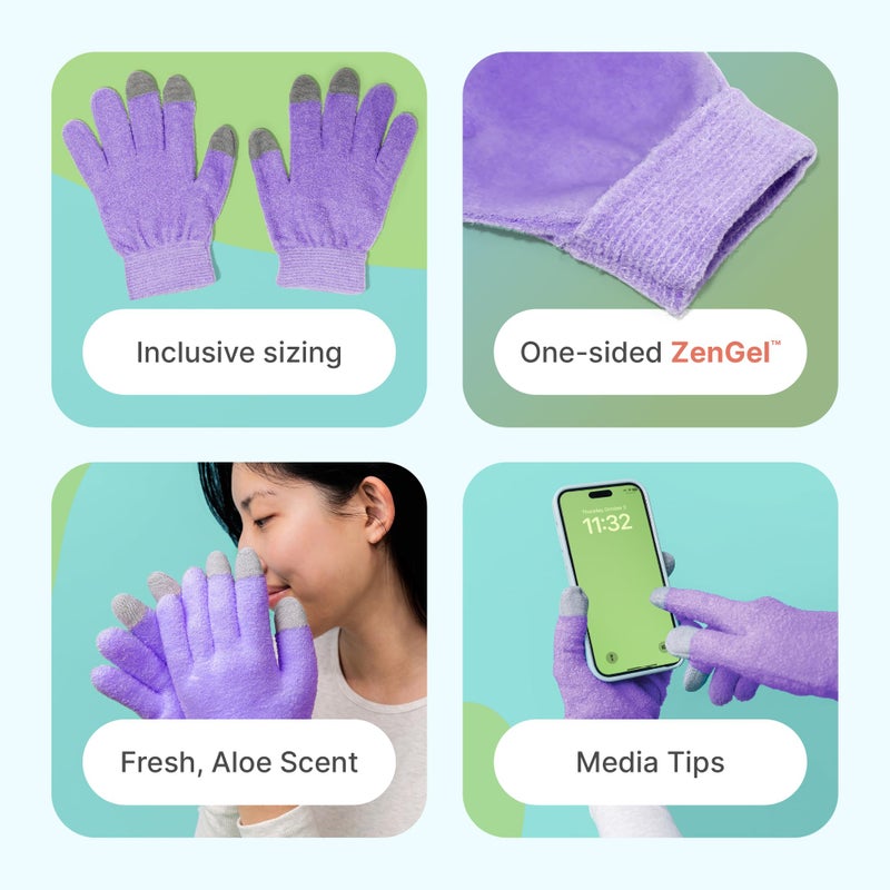 Zentoes قفازات زين توز المرطبة لليدين الجافة، جل م infused بزيت بذور الجوجوبا، زيت الزيتون وفيتامين E، مرطب لليدين طوال الليل (مقاس موحد، لون ليلك فuzzy مع أطراف متوسطة) - Image 3
